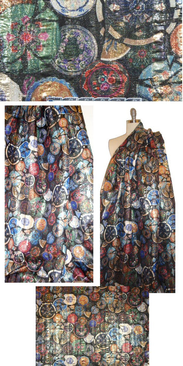 Italian poly/metallic brocade - ornamental discs
