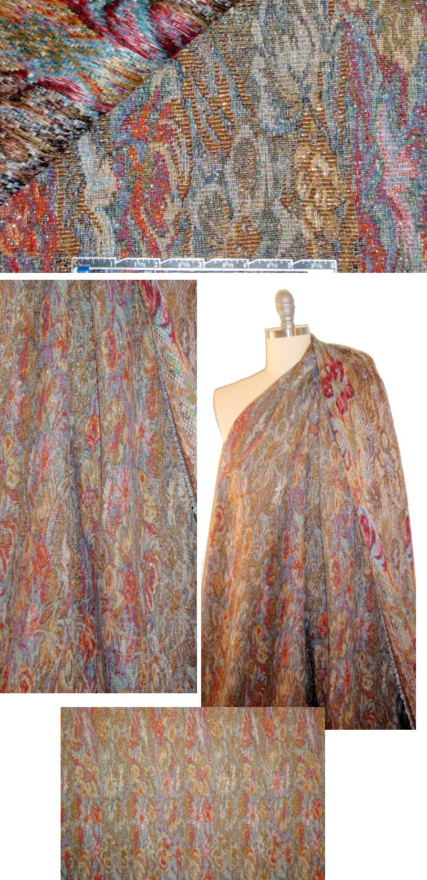 Italian metallic tapestry brocade - gold/spice/teal