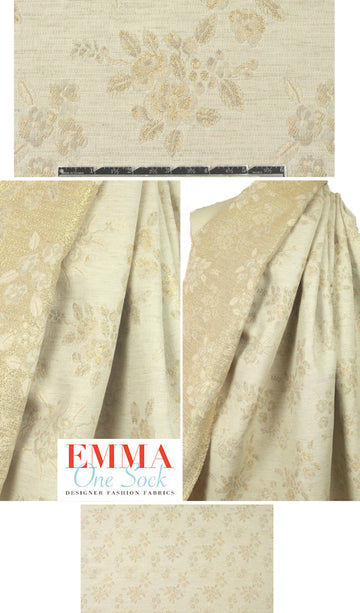 Tah@ri ivory/gold metallic floral jacquard brocade