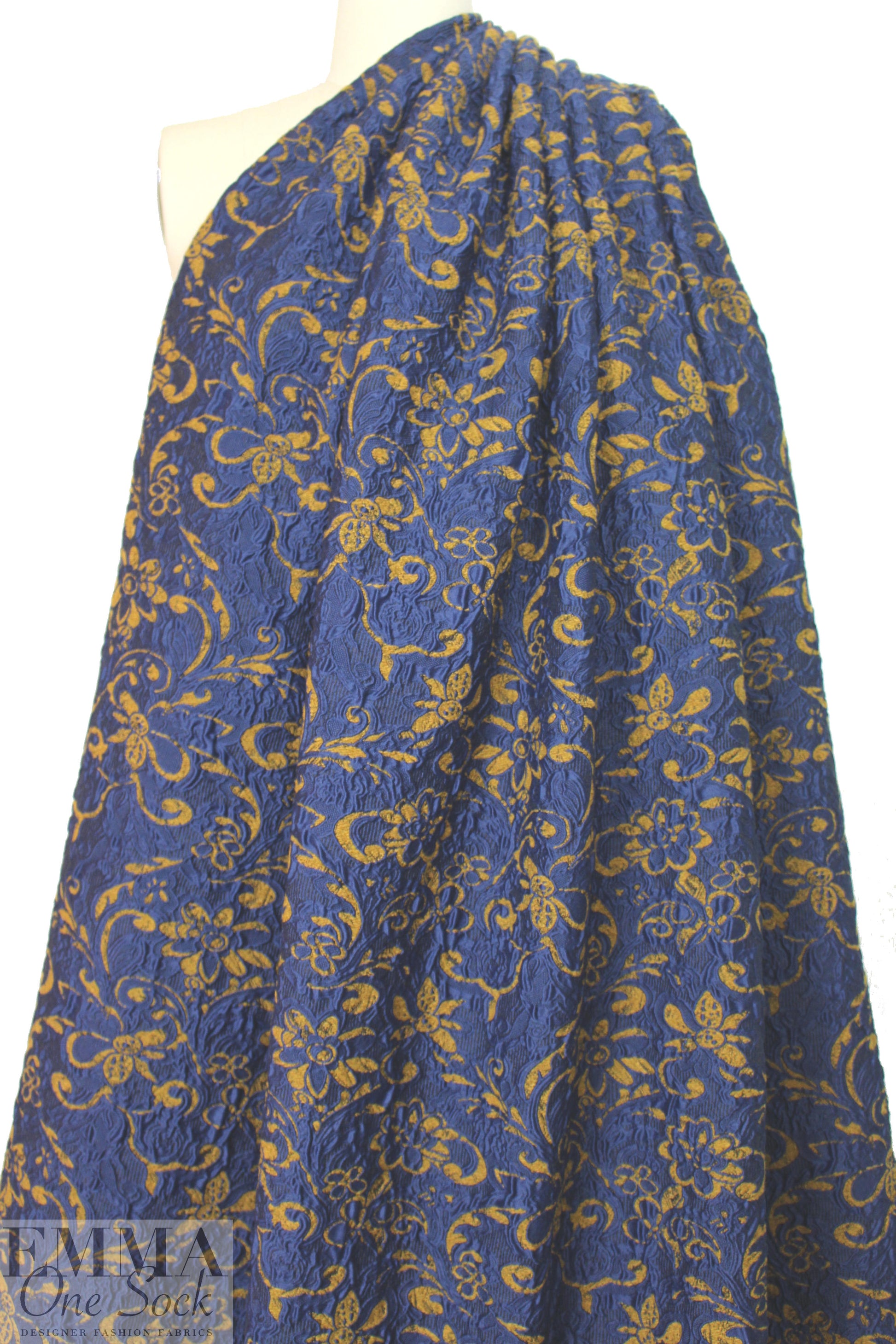 famous designer marine/dijon textured floral brocade