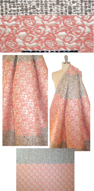 Italian salmon/ivory/graphite 2-part panel brocade