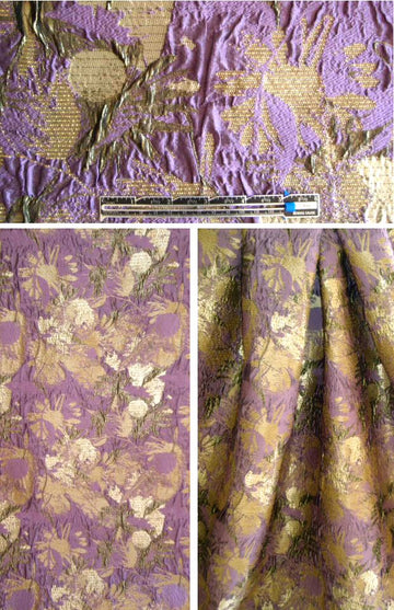Italian textured floral brocade - gold/lavender 1.75 yds