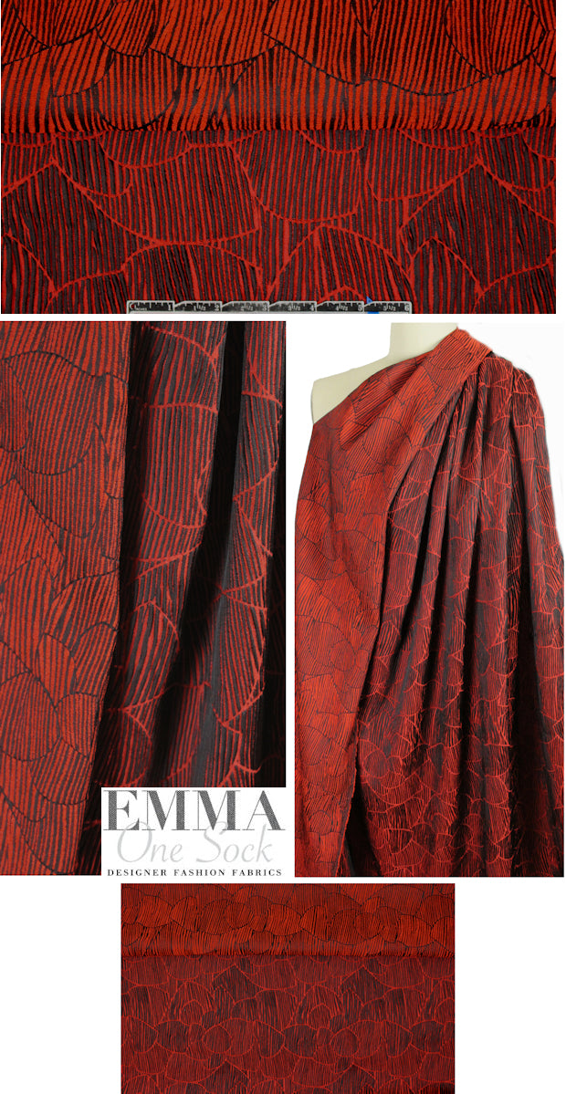 Italian red/black mosaic stripe stretch matelasse' brocade