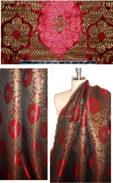 Italian bronze/ruby medallion metallic brocade 2 yds