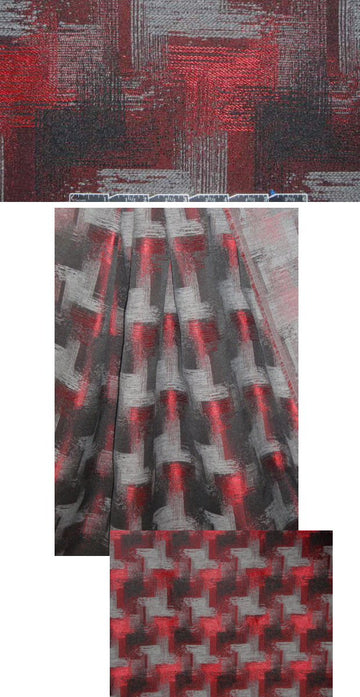 J'Envie crimson/gray crosshatch graphic brocade