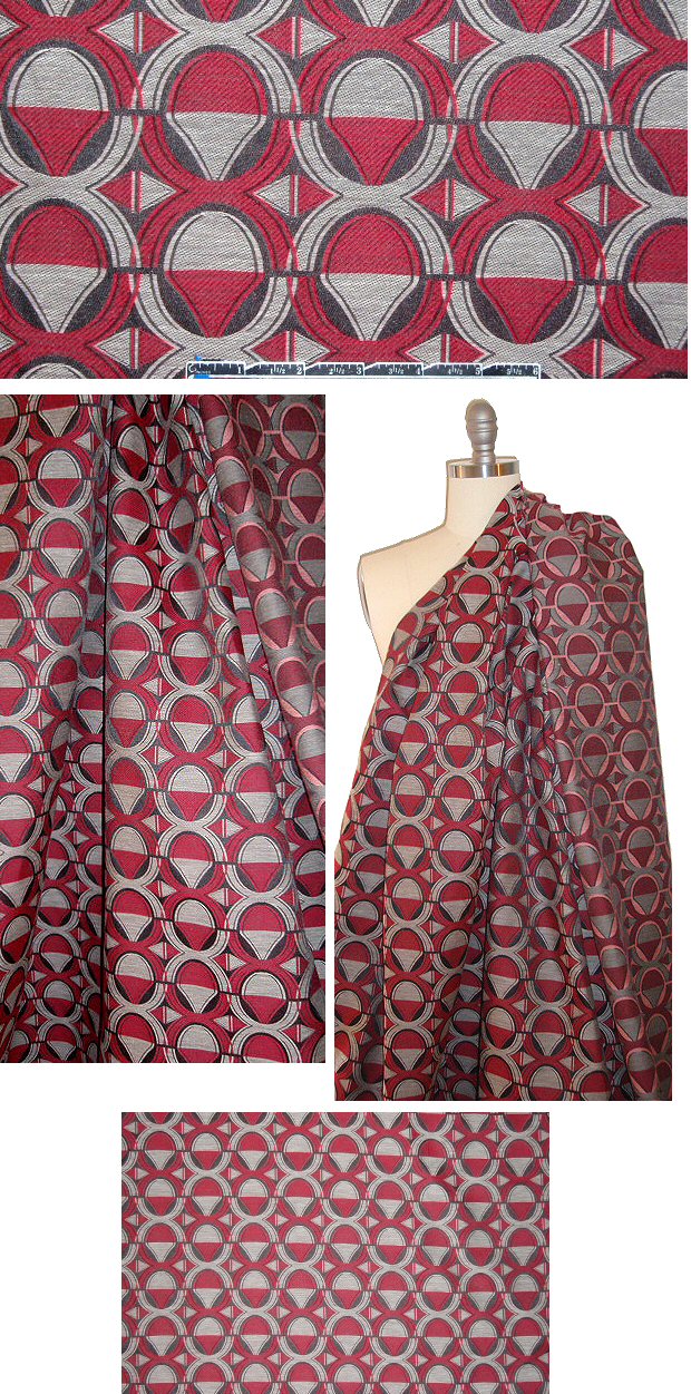 Italian red/gray/black graphic jacquard brocade 1.875 yd