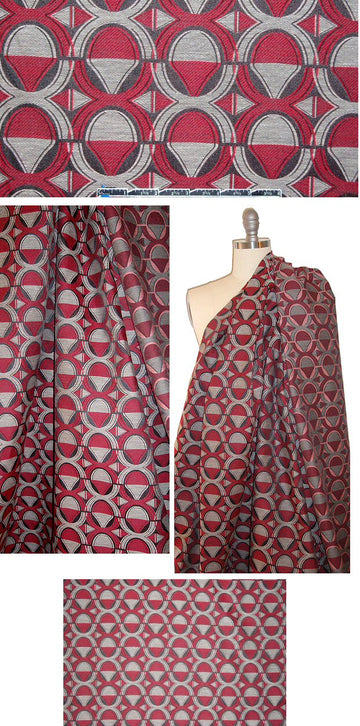 Italian red/gray/black graphic jacquard brocade 1.875 yd