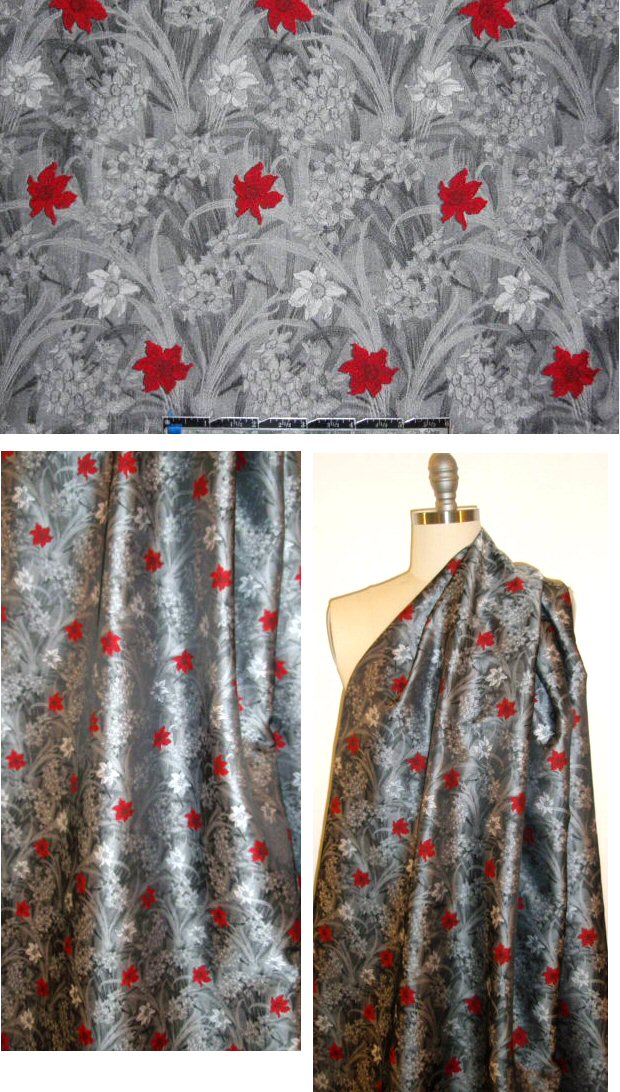 NY designer red/silver floral jacquard brocade