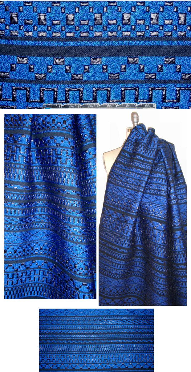 Italian sapphire/black graphic stripe textured brocade