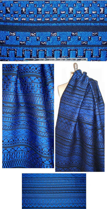 Italian sapphire/black graphic stripe textured brocade