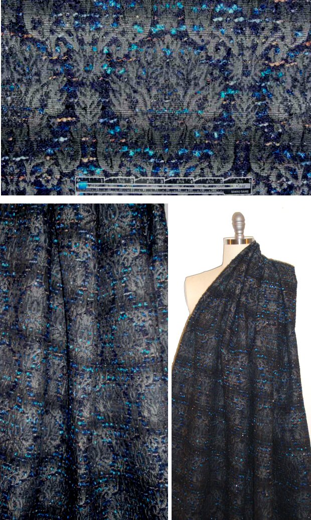 Italian wool blend sapphire medallion brocade