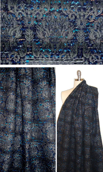 Italian wool blend sapphire medallion brocade 1.25 yds
