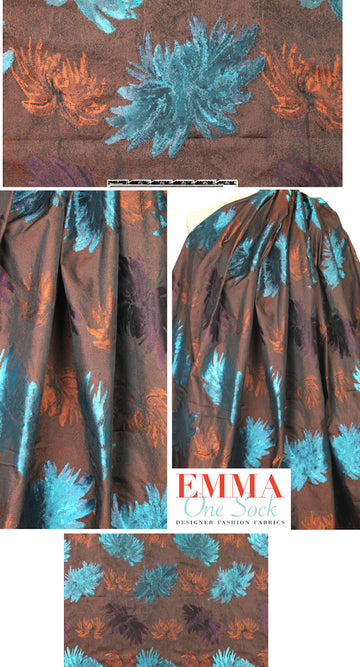 Italian nutmeg/teal stylized flowers brocade