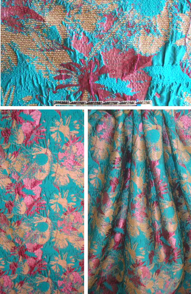 Italian textured floral brocade - turquoise/raspberry 1.33 yds