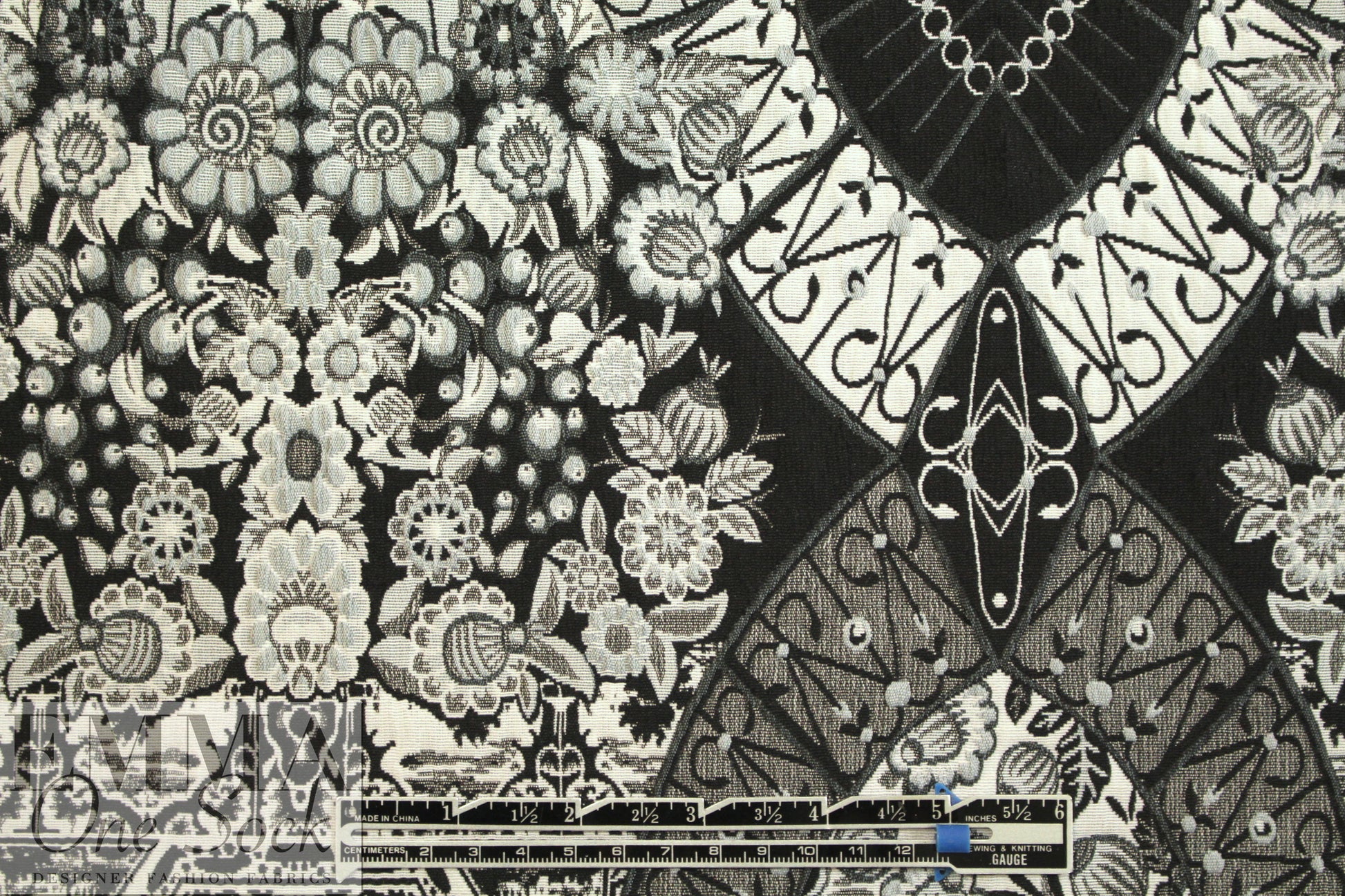 pendulum jacquard brocade panel woven - black/gray