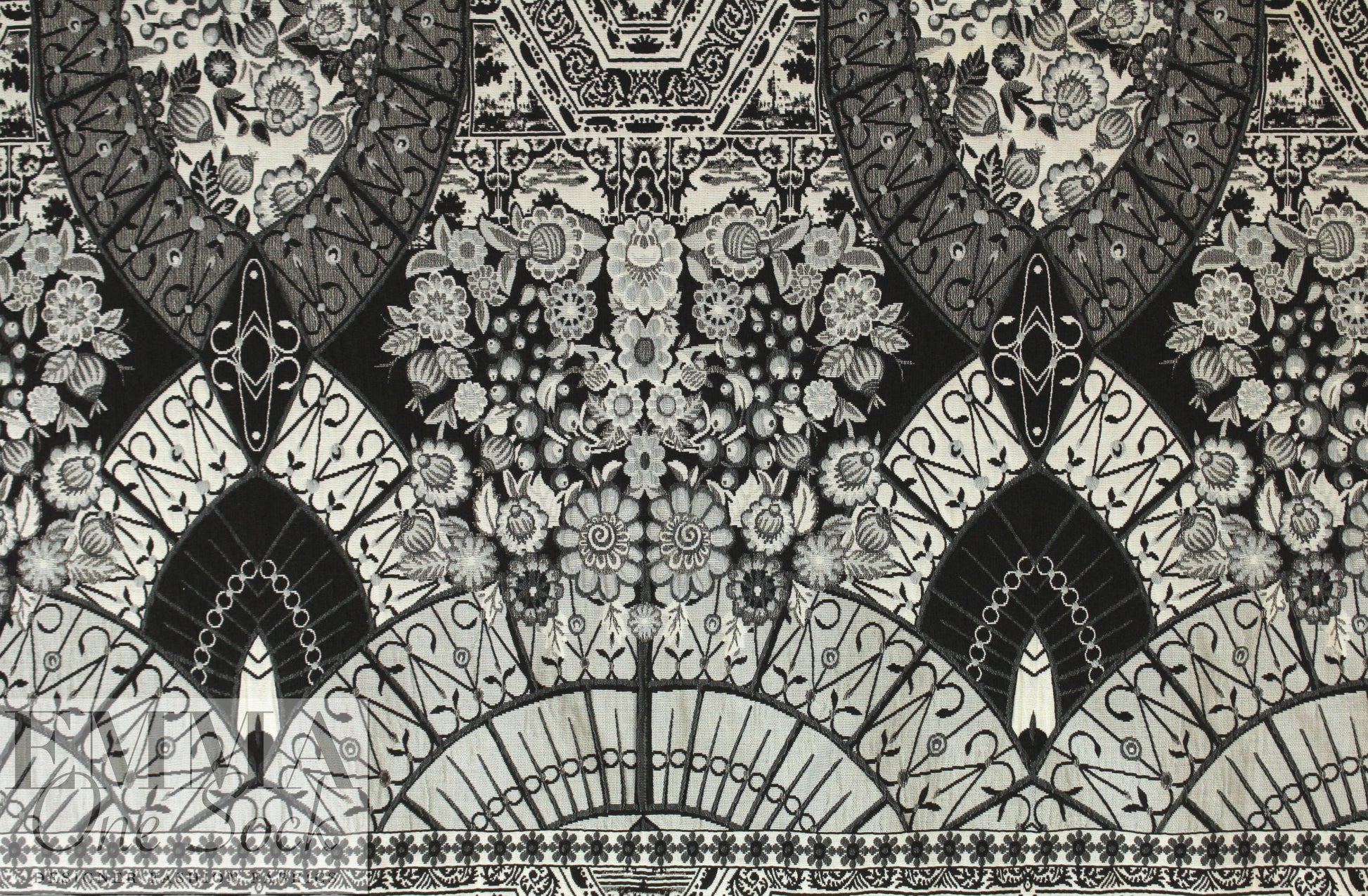 pendulum jacquard brocade panel woven - black/gray