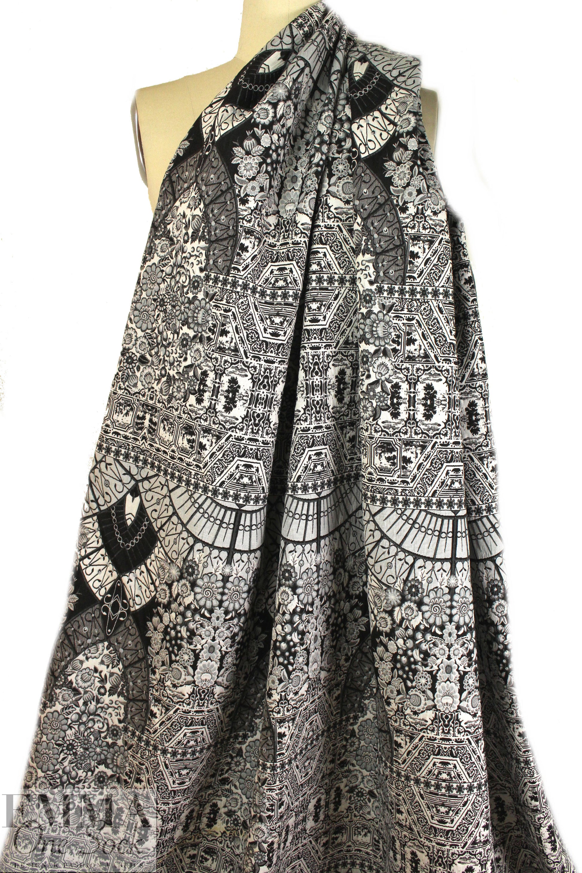 pendulum jacquard brocade panel woven - black/gray