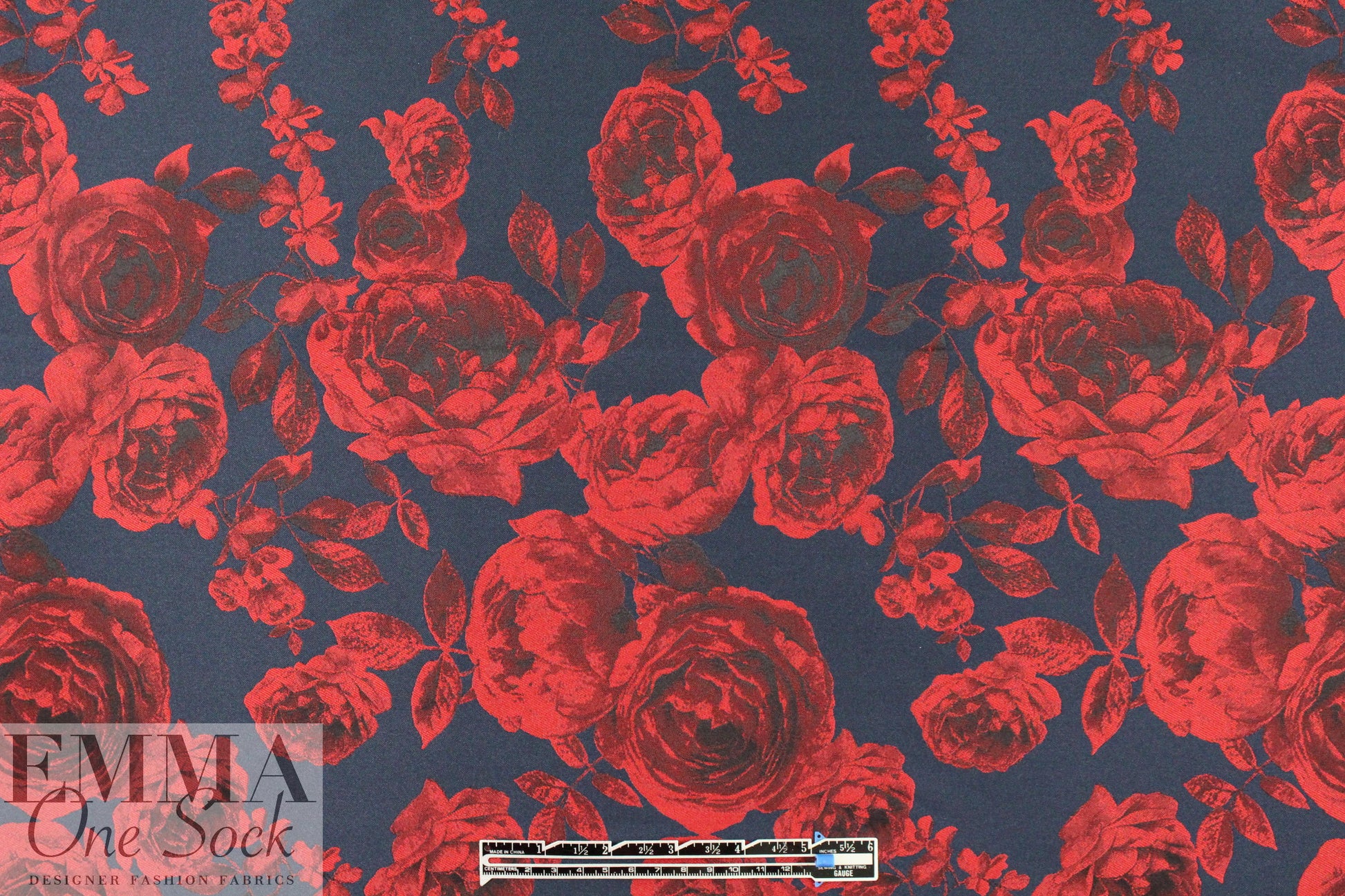 Carmen Marc Va1vo red rose border panel brocade 1.3 yds, One Panel.