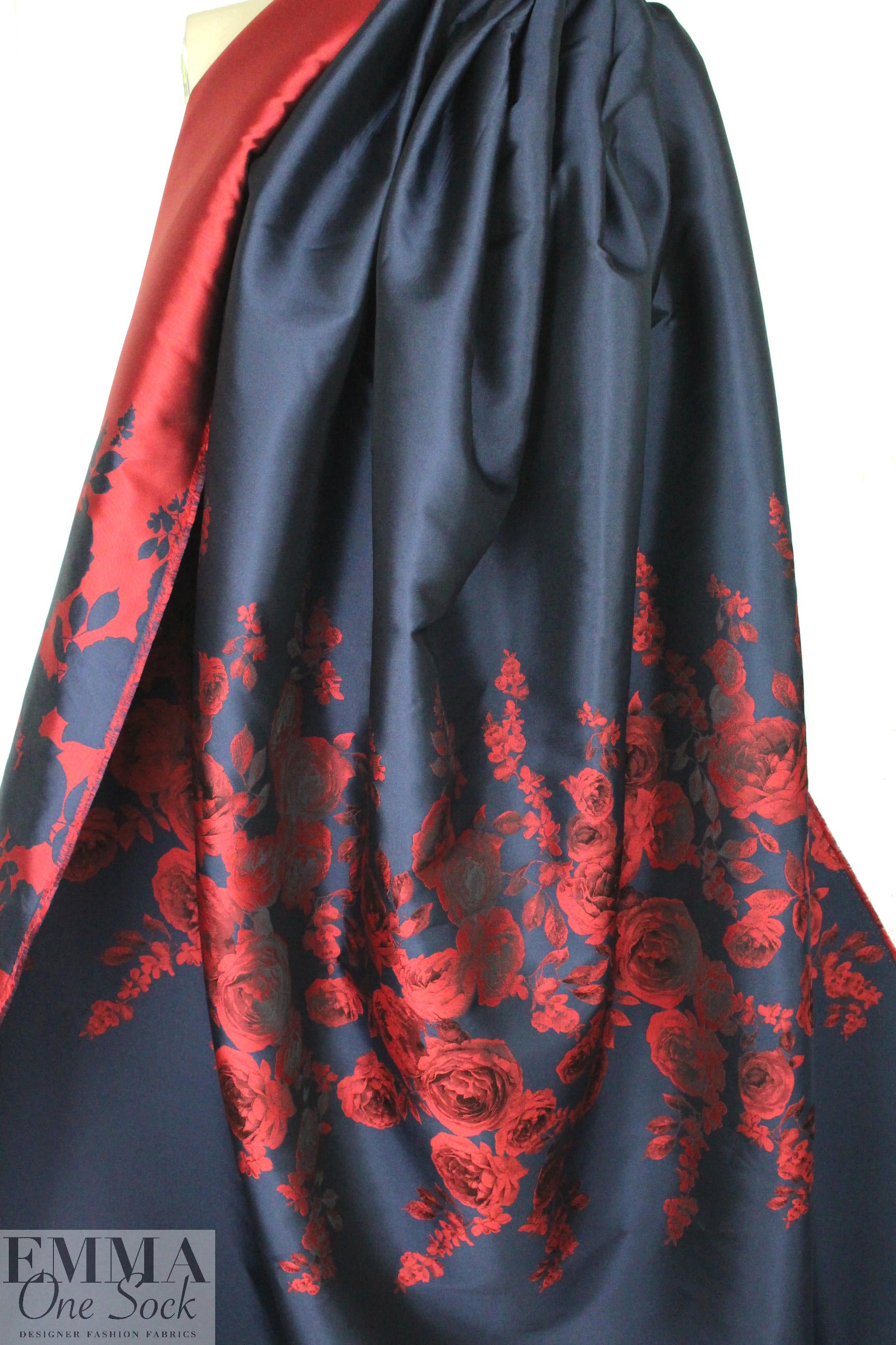 Carmen Marc Va1vo red rose border panel brocade 1.3 yds, One Panel.