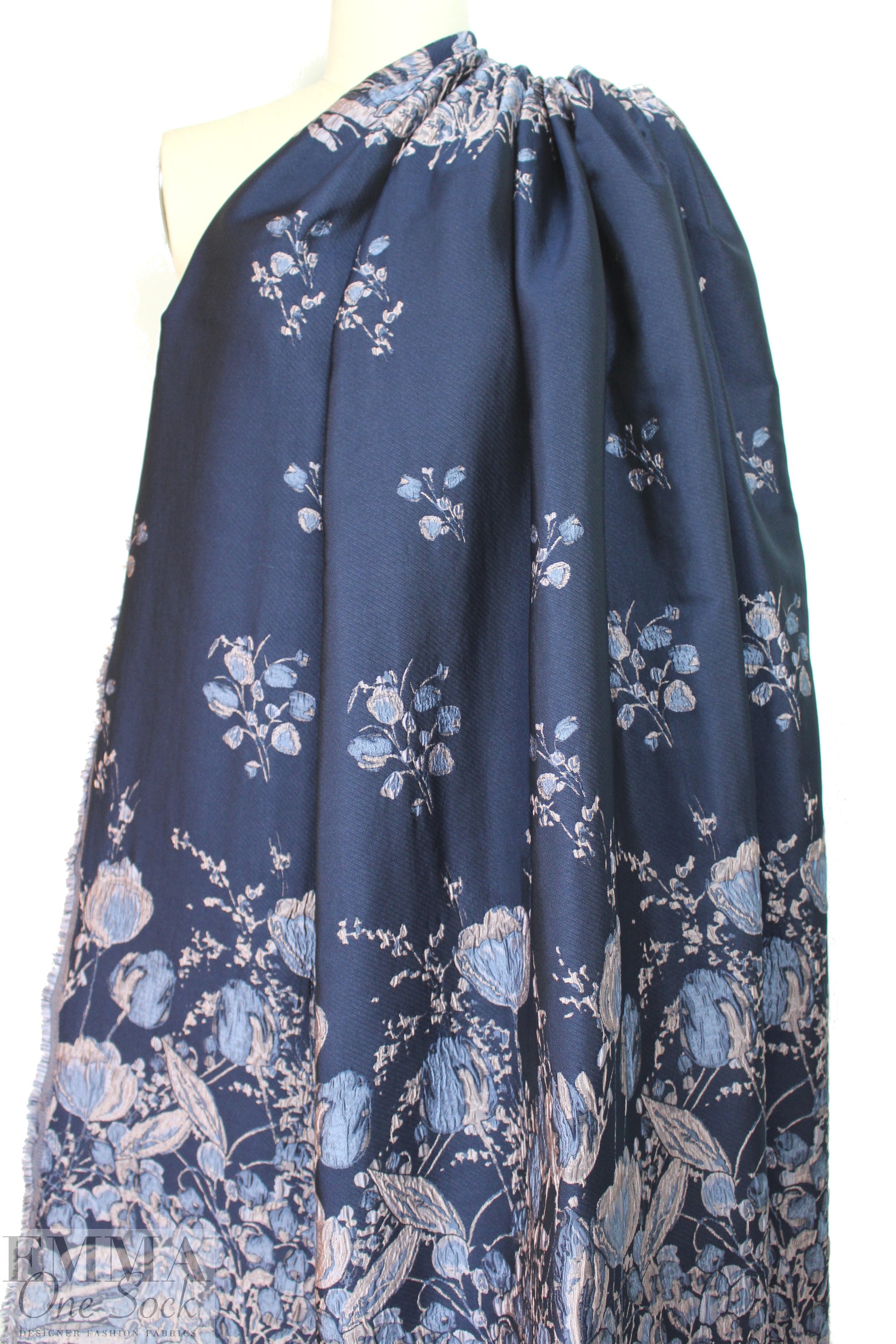 designer blue tulip border design panel brocade
