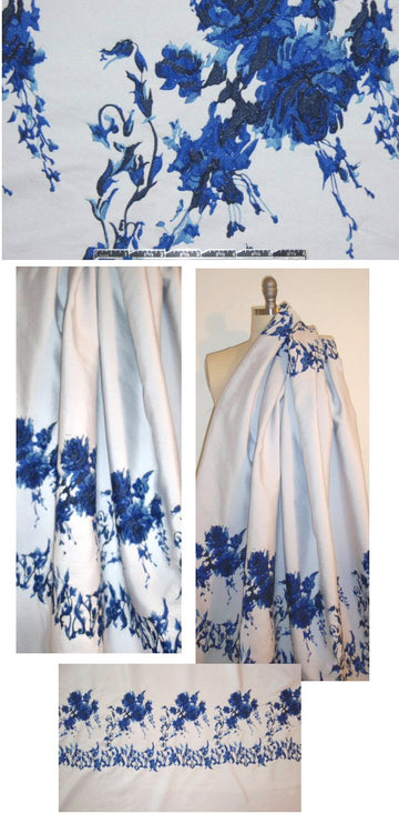 Italian blue bouquet border panel brocade