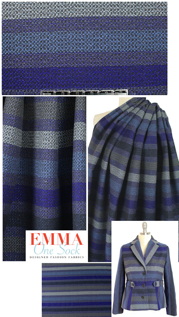 Italian sparkle-infused sapphire stripe brocade 1.75 yd