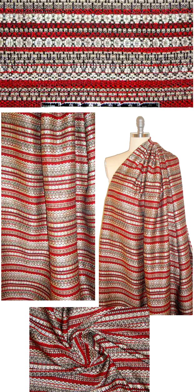 Italian red/black/gold metallic novelty weave stripe