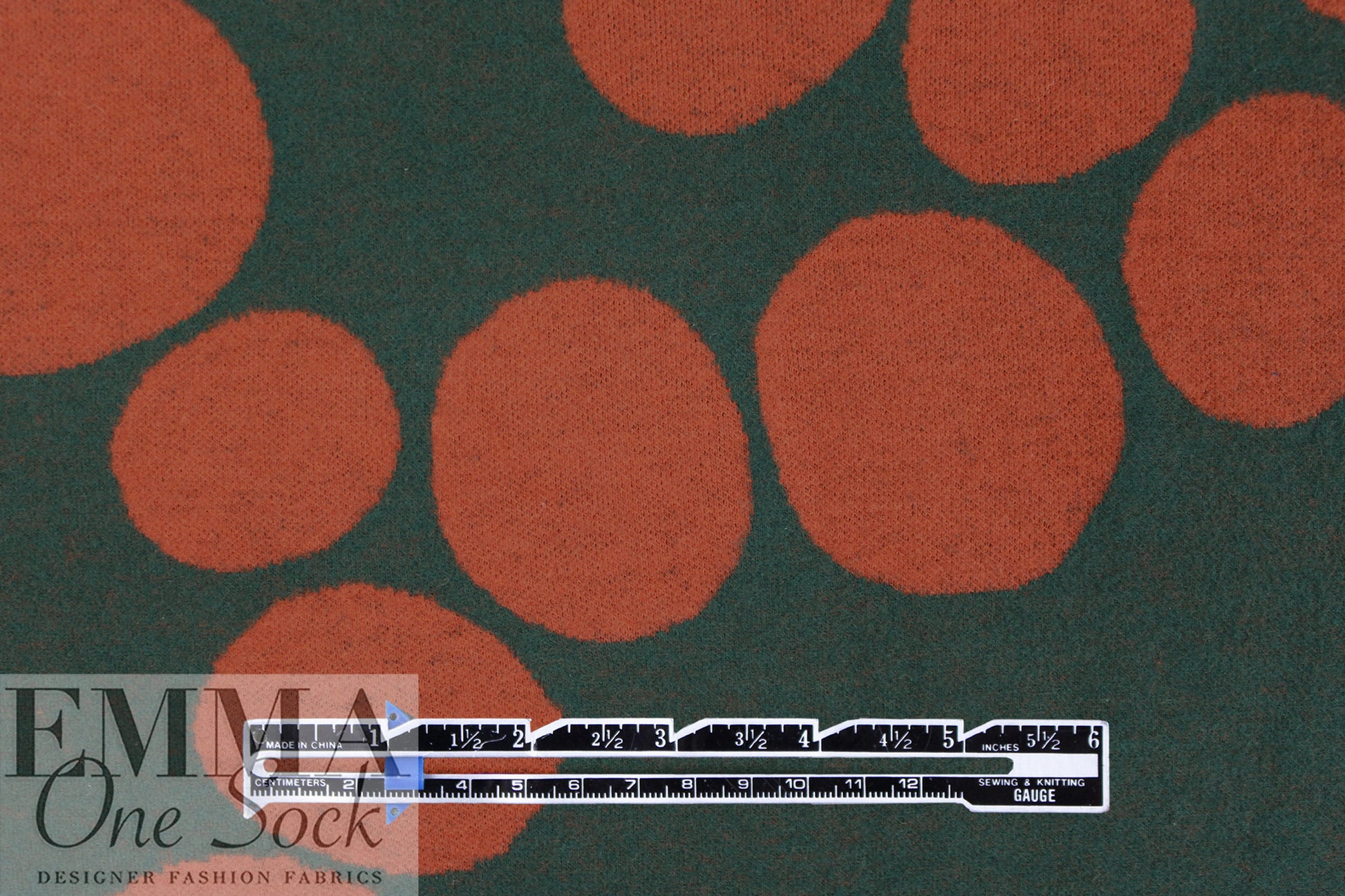MTM organic cotton 'about a dot' sweater knit - bottle green/chili 1.75 yds