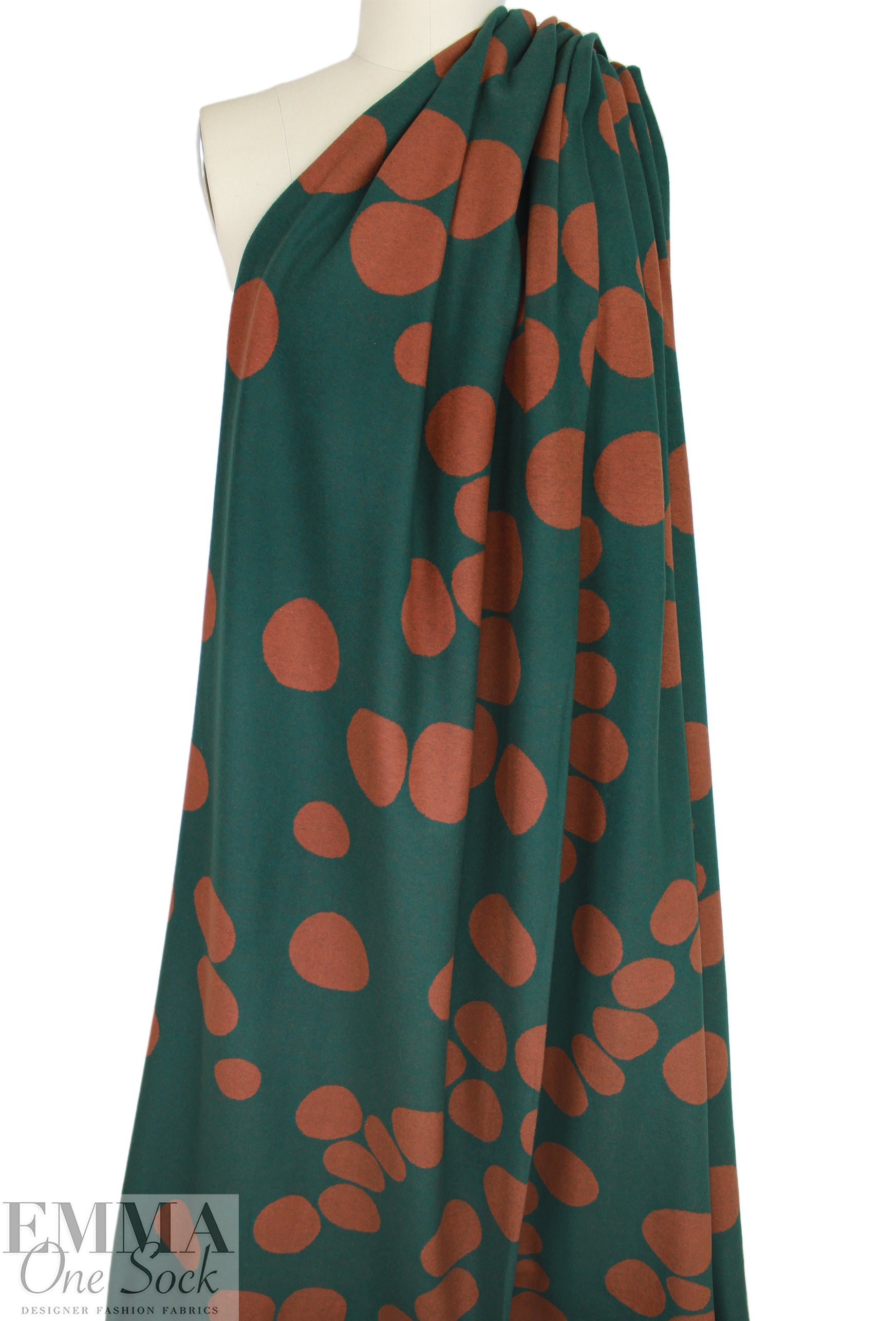 MTM organic cotton 'about a dot' sweater knit - bottle green/chili 1.4 yd