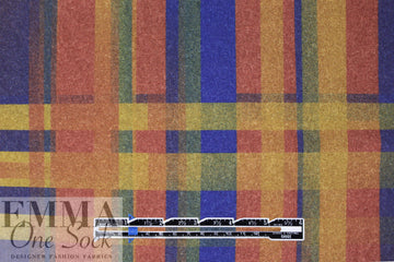 French 'plaid interrupted' wool blend woven - azure/spice .75 yds