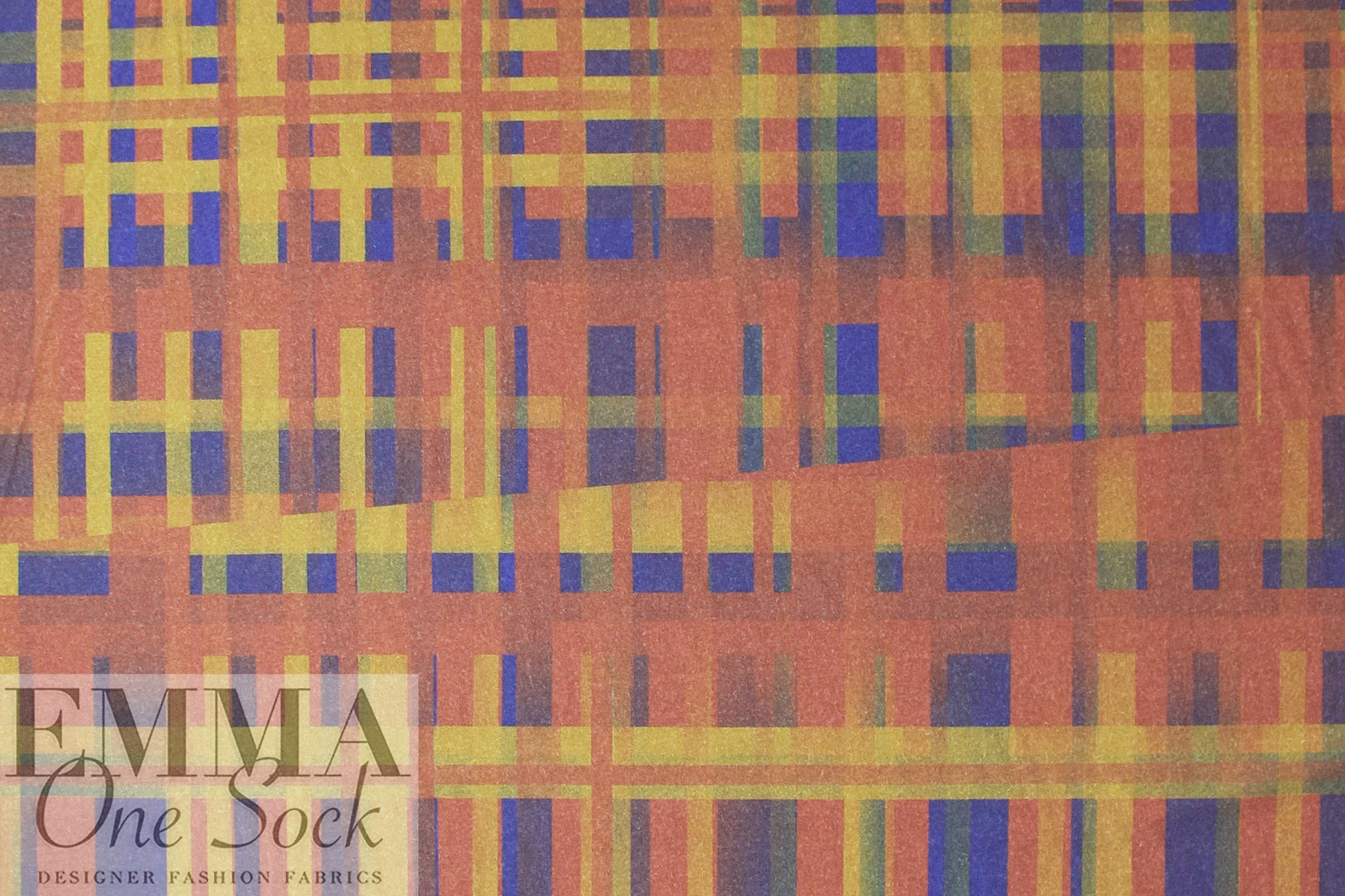 French 'plaid interrupted' wool blend woven - azure/spice .75 yds