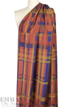 French 'plaid interrupted' wool blend woven - azure/spice 1.5 yd