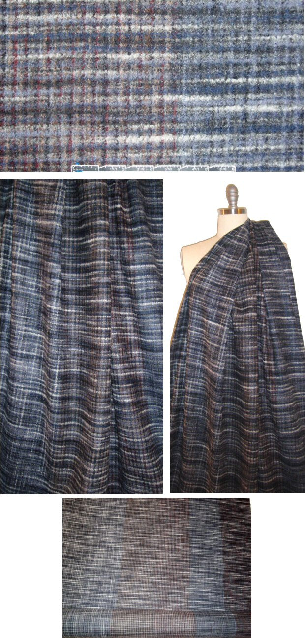 Italian brushed ombre plaid wool woven 1.5 yd