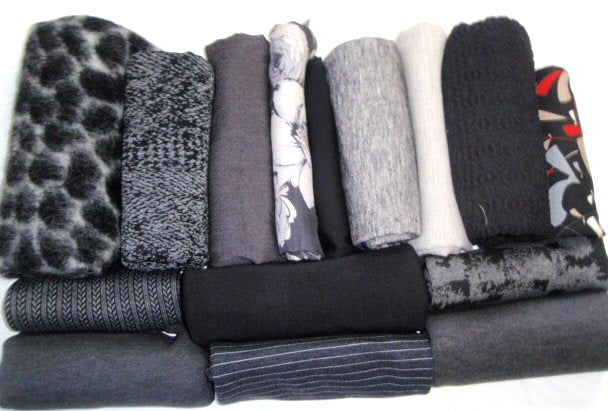 bundle, black and gray, 15 small cuts, 7 lbs