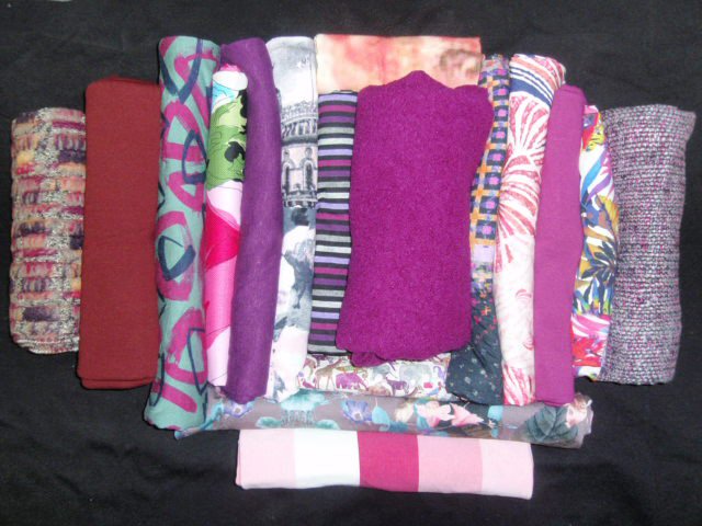 bundle, fuschia/mulberry, 17 small cuts, 7 lbs