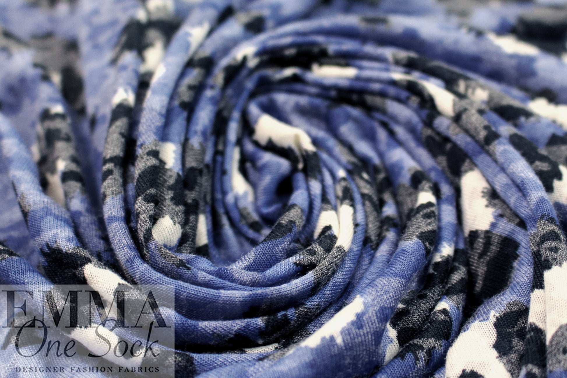 Dutch blue leopard viscose/poly burnout knit Oeko-Tex cert. 1.5 yds