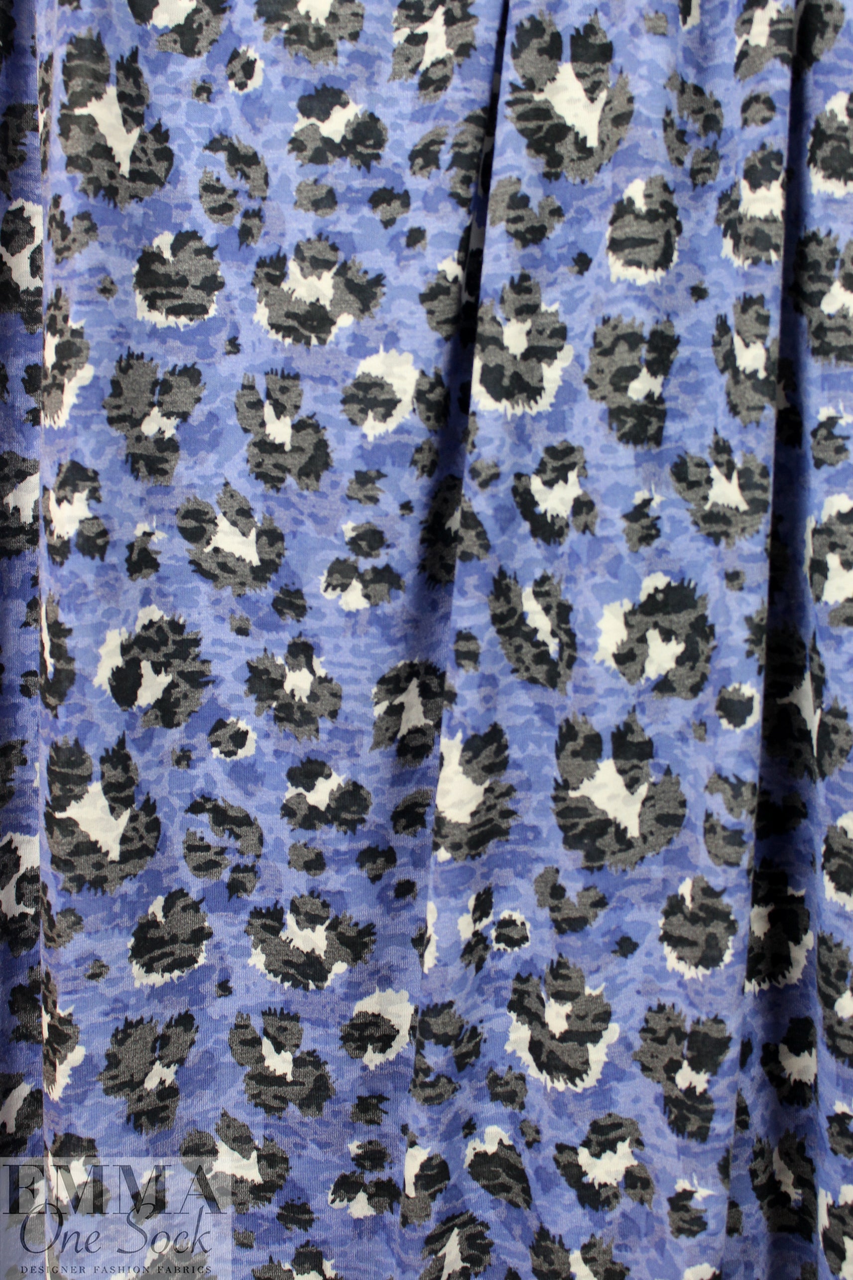 Dutch blue leopard viscose/poly burnout knit Oeko-Tex cert. 1.75 yds