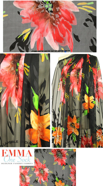 oversized satin flowers rayon/silk burnout