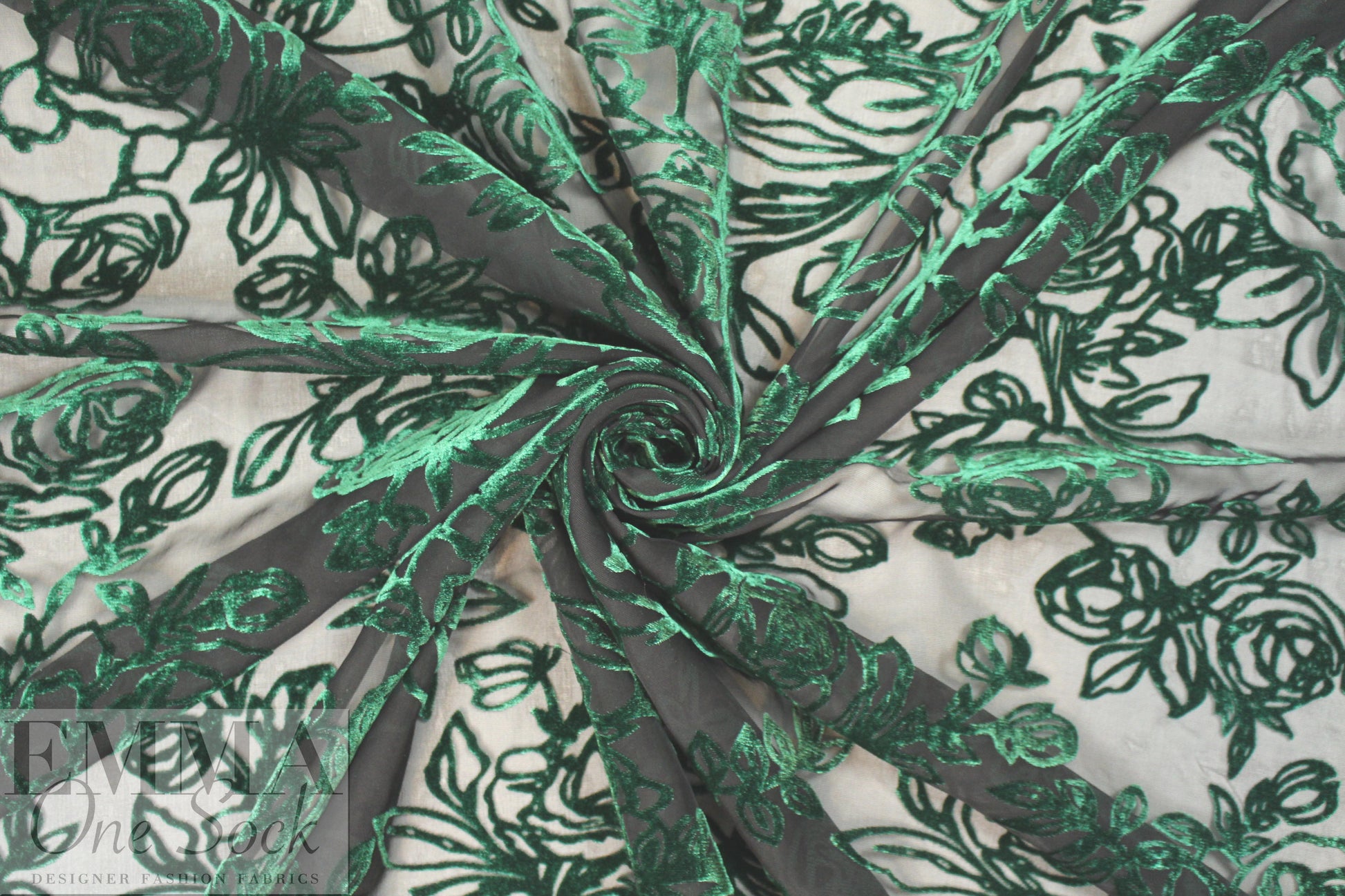 Caroline C0nstas emerald velvet rose burnout 1.625 yd