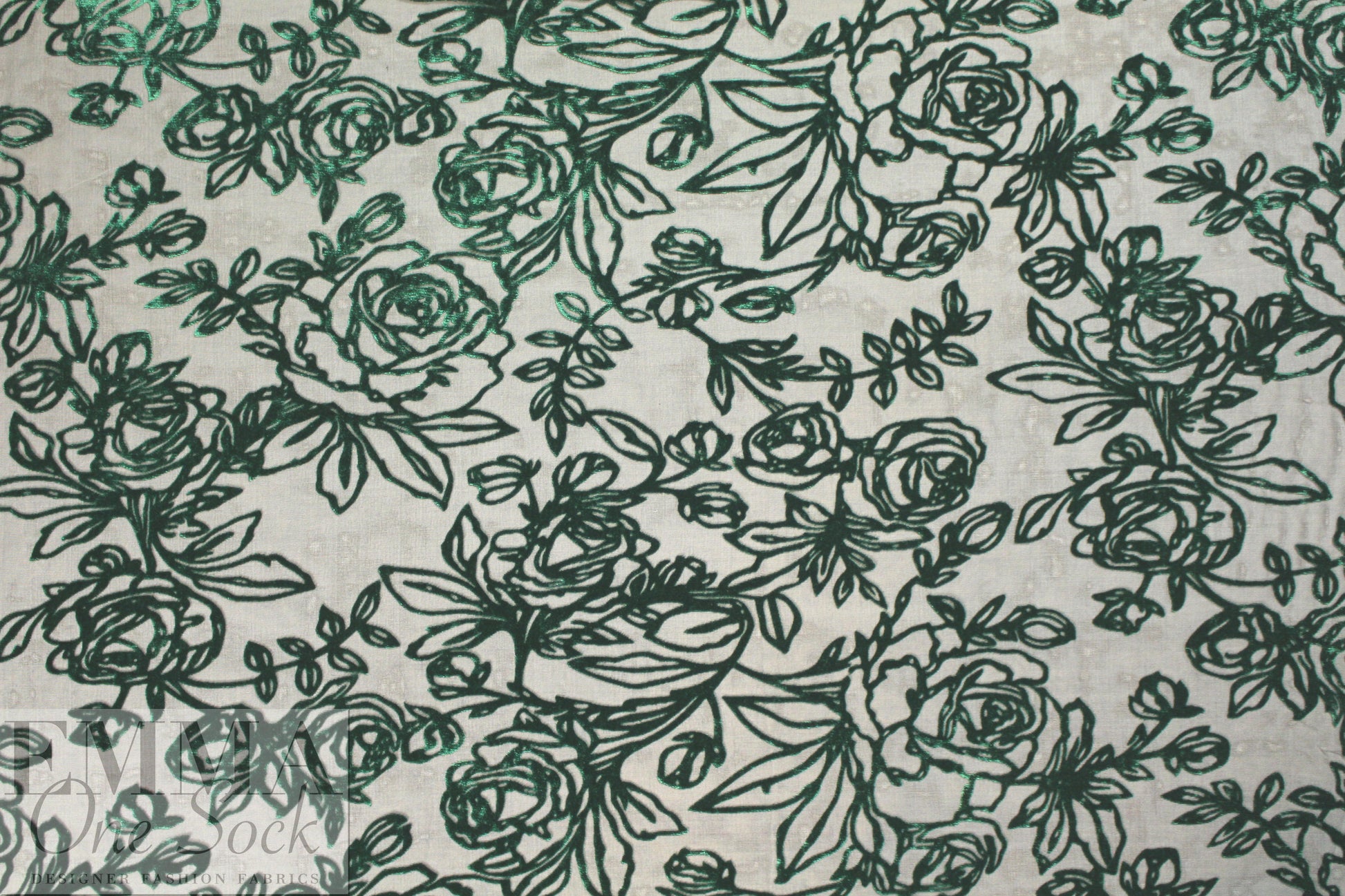 Caroline C0nstas emerald velvet rose burnout 1.875 yd
