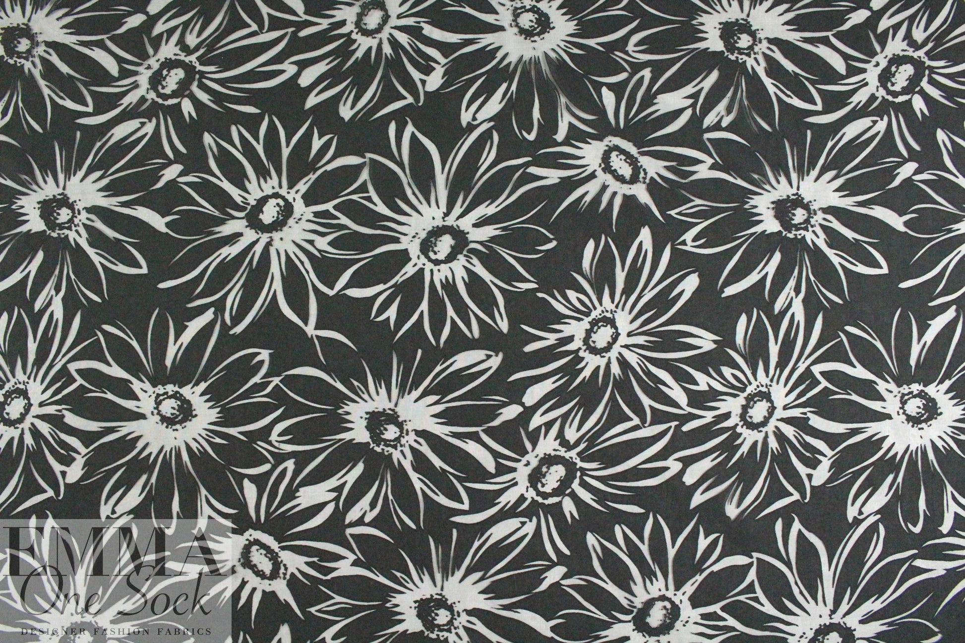 NY designer black stylized floral burnout voile