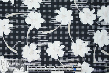 Italian cotton/silk burnout floral check - black/white