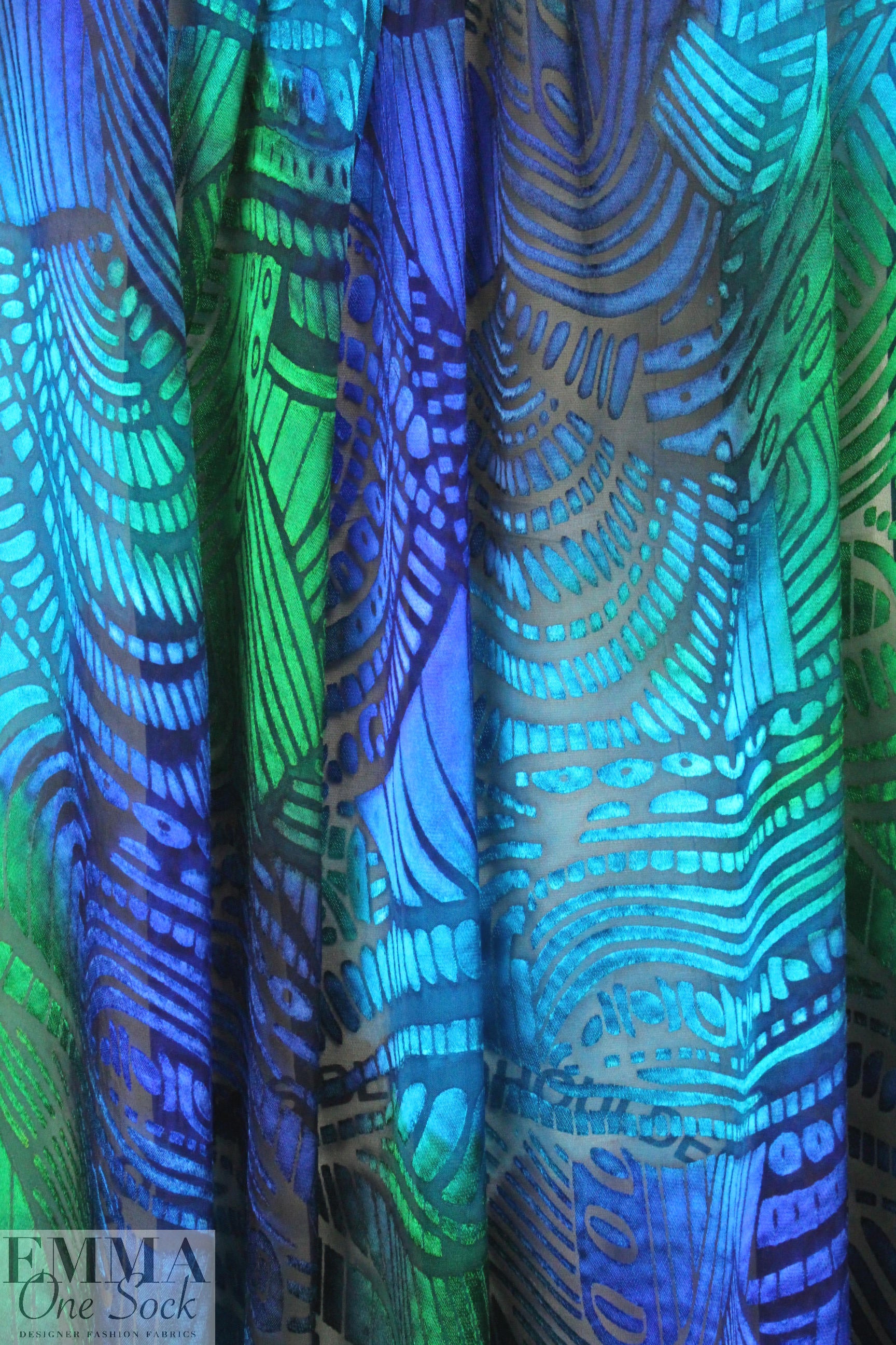 turquoise 'mosaic waves' rayon/silk burnout 1.125 yds