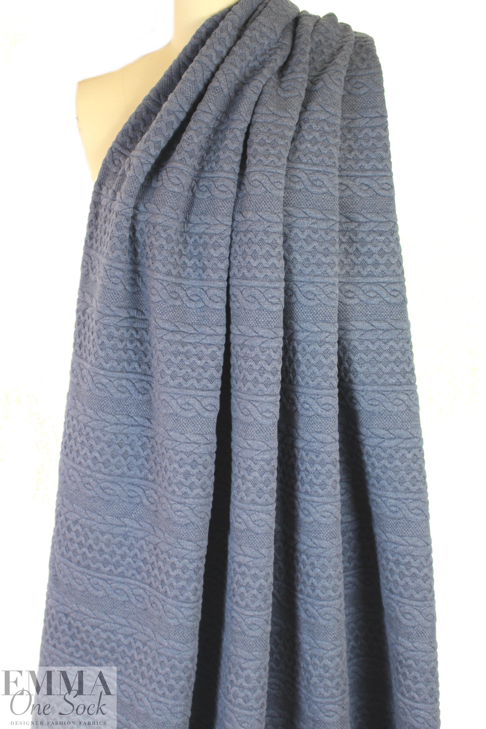 quilted cable matelasse' knit - denim .75 yds