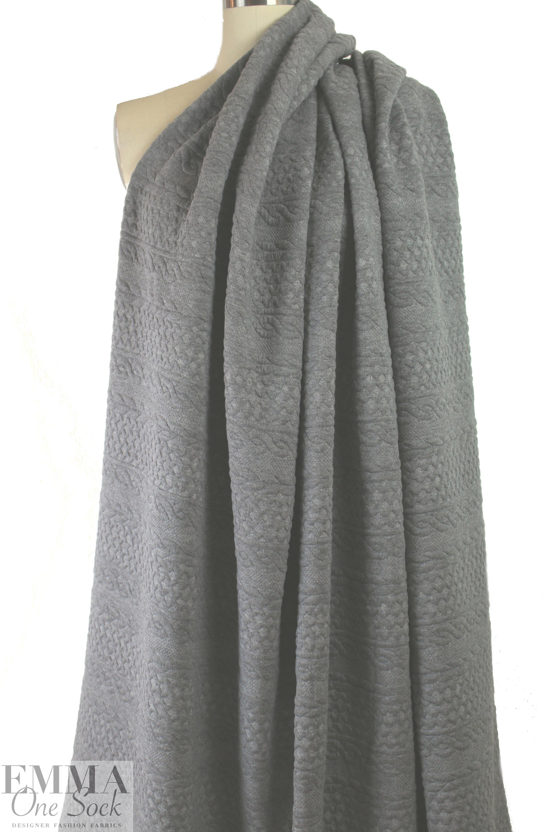 quilted cable matelasse' knit - medium gray .66 yds