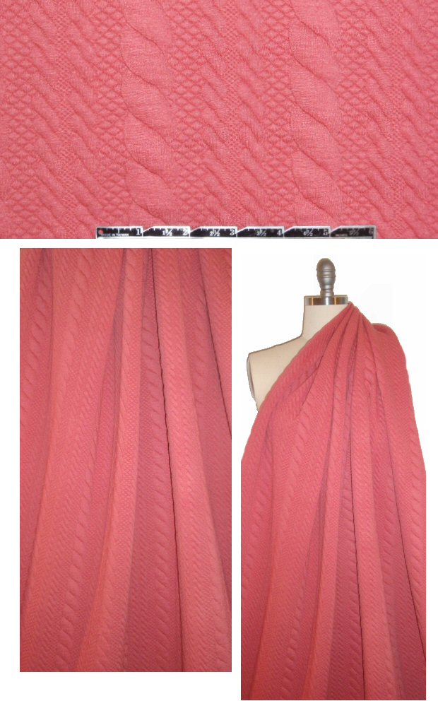 NY designer cable matelasse' knit - coral 1 yard