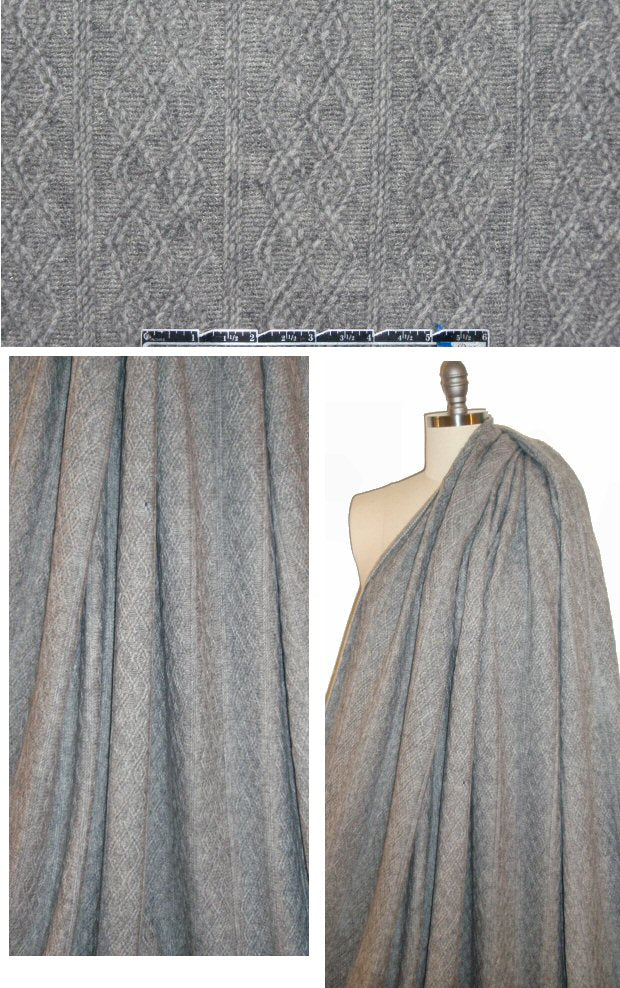 NY designer wool blend cable sweater knit - gray