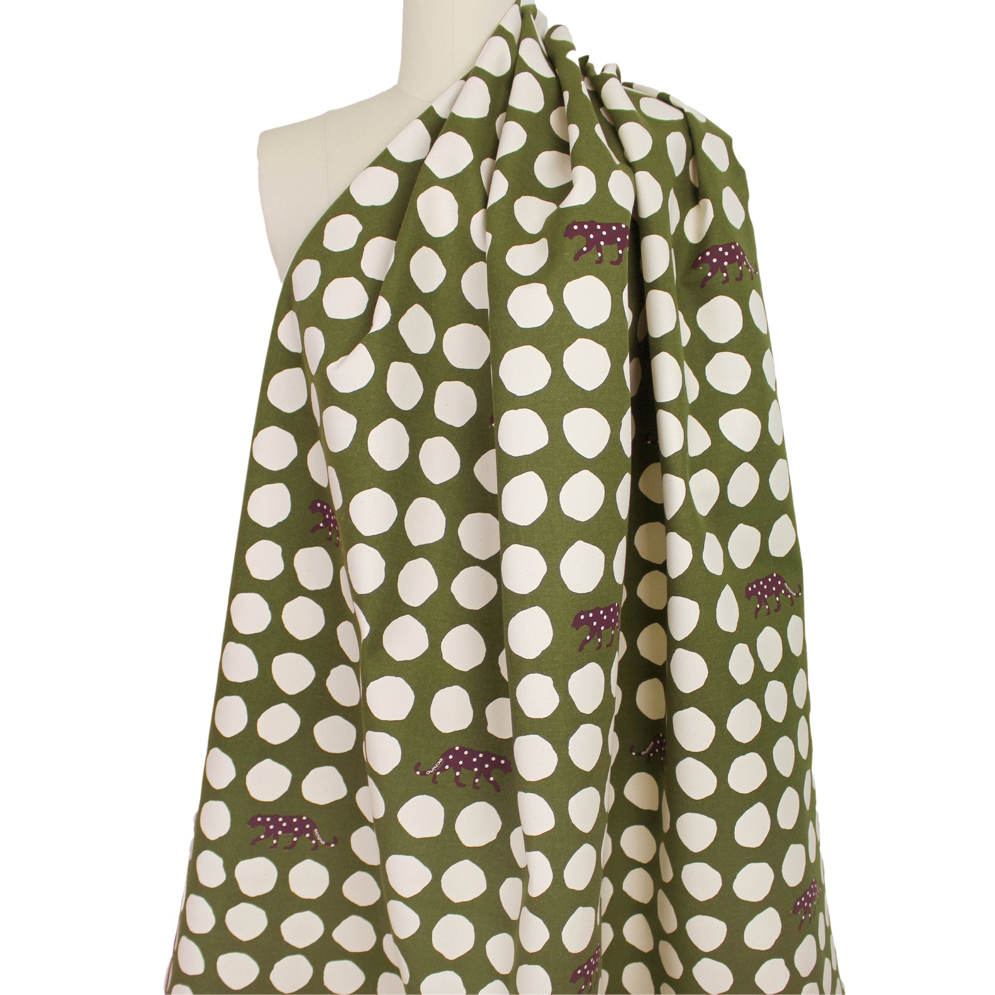 Japanese 'spotted panther' by Kokka cotton canvas - olive