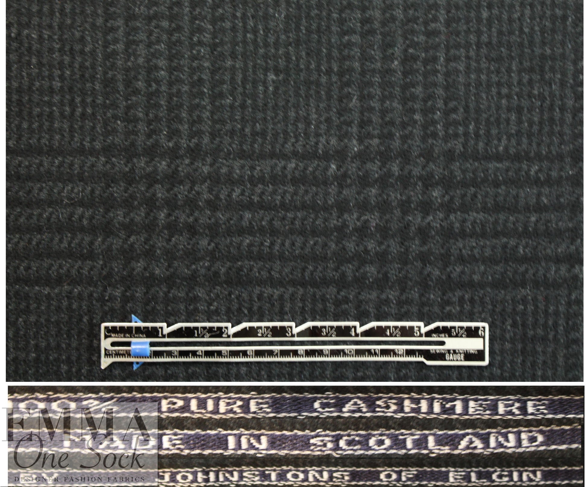 J0hnstons of Elgin 100% cashmere black/charcoal plaid woven
