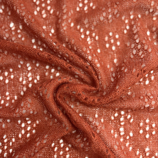 sweater knit, floral eyelet lightweight luxury wool blend - persimmon